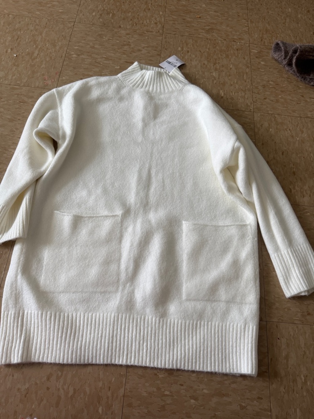 Forever 21 Cream Mock Neck Pocket Sweater Tunic